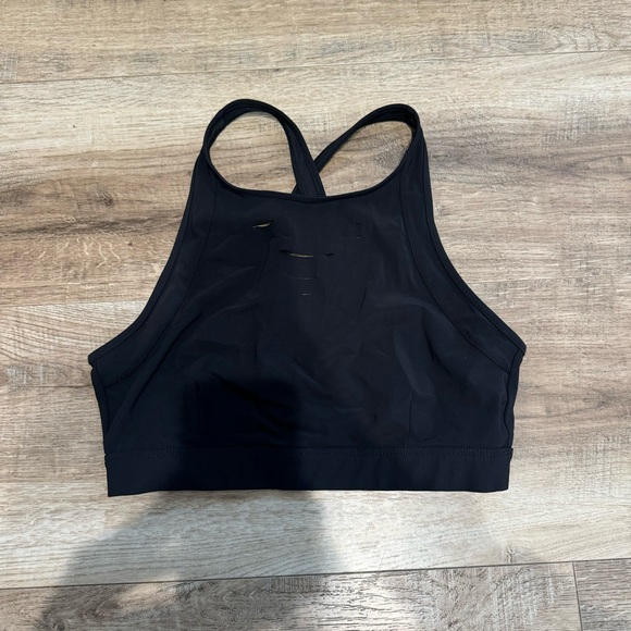 Alo Black Ribbed High Neck Sports Bra Size L - Picture 3 of 5